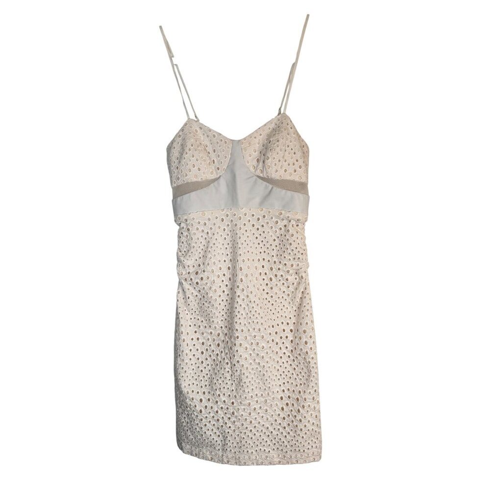 Charlotte Ronson 0 White Faux Leather Eyelet Sundress Mesh Detail